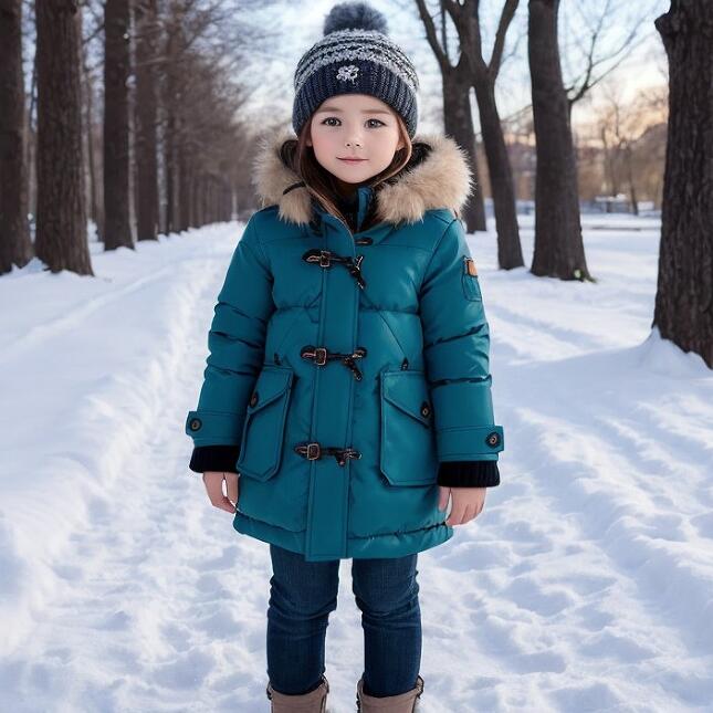 Arctic Blue Wonderland Kids' Coat with Plush Collar