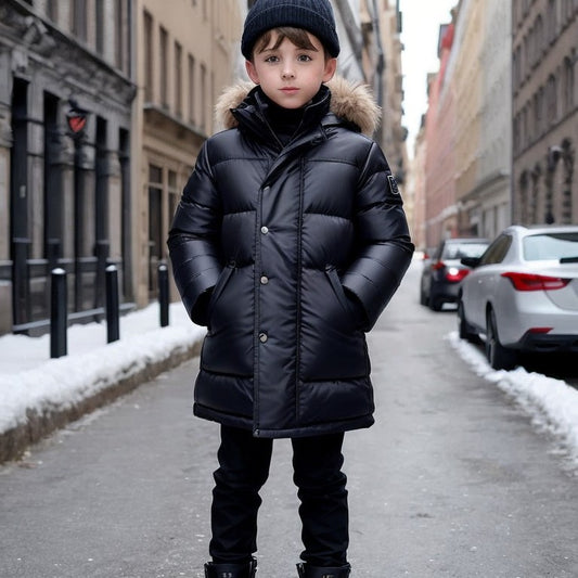 Boys' Long Winter Trench Coat with Premium Goose Down