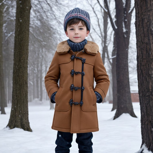 Boys' British-Inspired Coffee Jacket with Unique Buttons